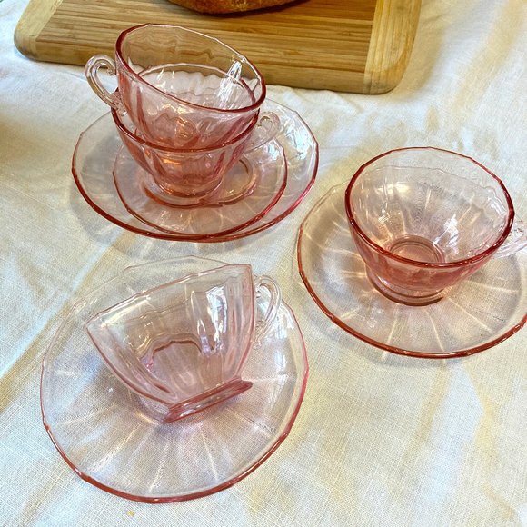 Vintage Other - Rose Glass Tea Set